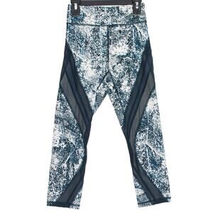 Lululemon Never Still Crop Leggings Teal Abstract Sz 4 Athletic Yoga Athleisure